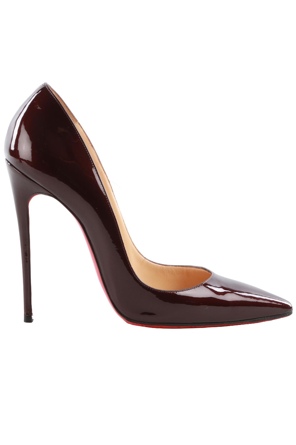 CHRISTIAN LOUBOUTIN BURGUNDY PATENT LEATHER PUMPS EU 38 UK 5 US 8