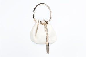 JIMMY CHOO WHITE BON BON LEATHER SHOULDER BAG