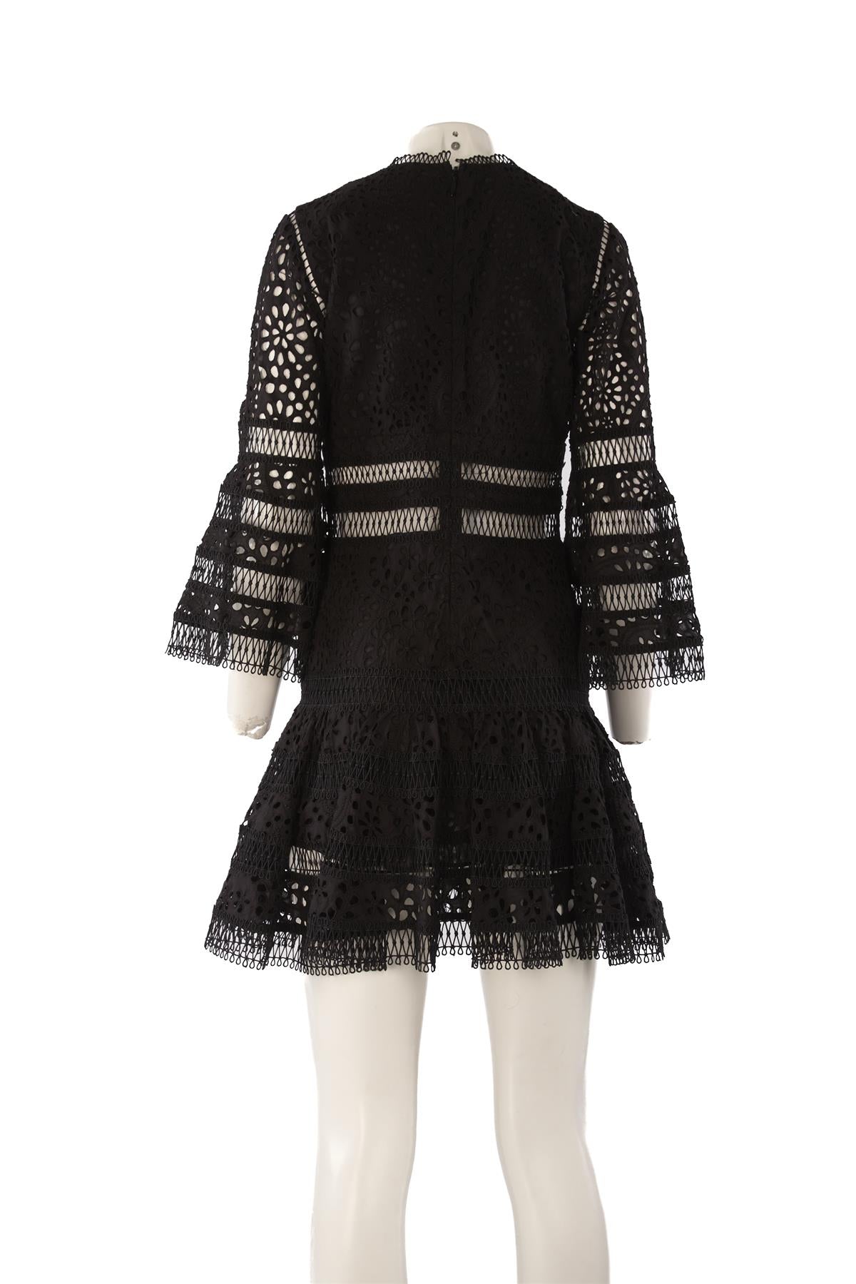 ZIMMERMANN BLACK COTTON MINI DRESS UK 12