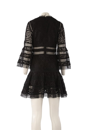 ZIMMERMANN BLACK COTTON MINI DRESS UK 12