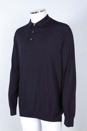 LORO PIANA NAVY MEN'S WOOL POLO SWEATER IT 56 UK 46