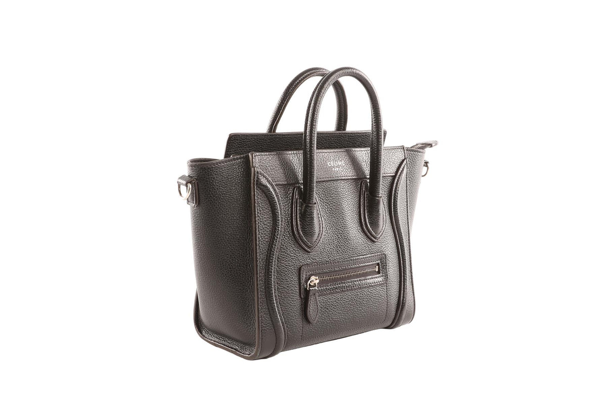 CELINE BLACK LUGGAGE NANO LEATHER TOTE BAG