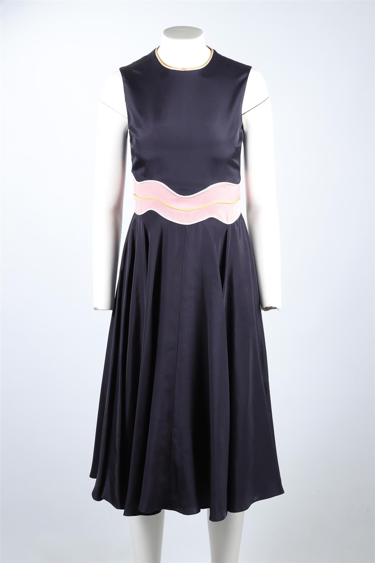 ROKSANDRA NAVY SILK MIDI DRESS UK 8