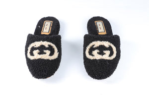 GUCCI BLACK EILEEN GG SHEARLING SLIPPERS EU 40 UK 7 US 10