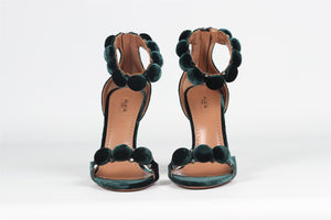 AZZEDINE ALAÏA GREEN BOMBE VELVET SANDALS EU 38 UK 5 US 8