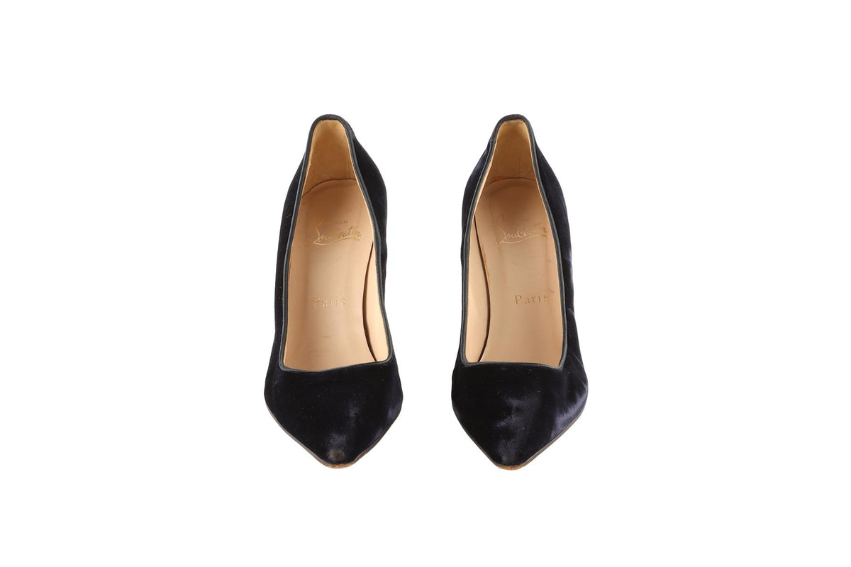 CHRISTIAN LOUBOUTIN NAVY VELVET PUMPS EU 38 UK 5 US 8