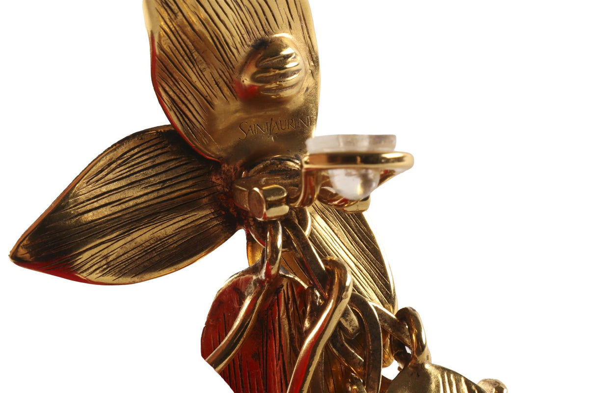 SAINT LAURENT CHERRY GOLD TONE CLIP ON EARRINGS