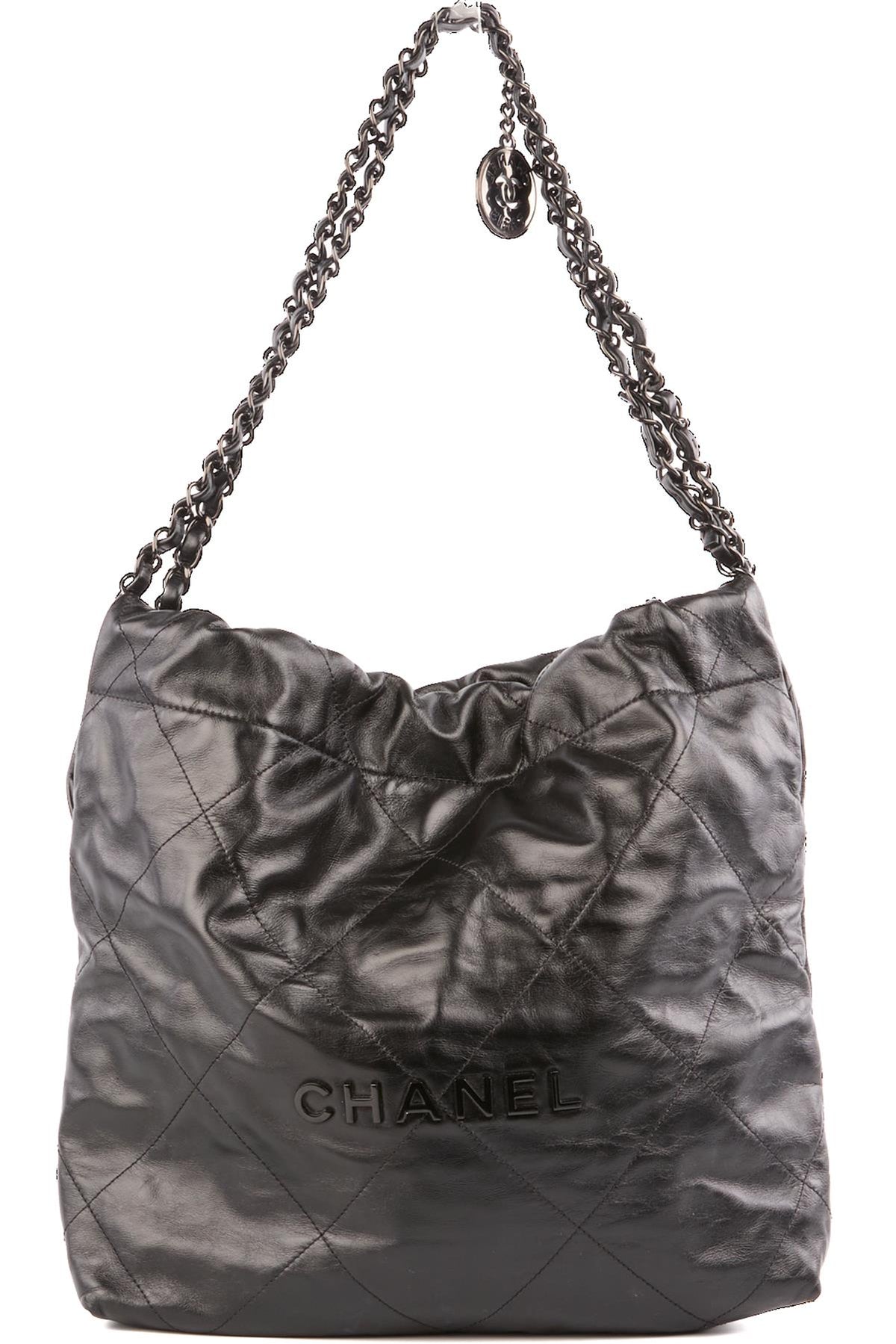 CHANEL BLACK 2022 22 SMALL SO BLACK LEATHER SHOULDER BAG