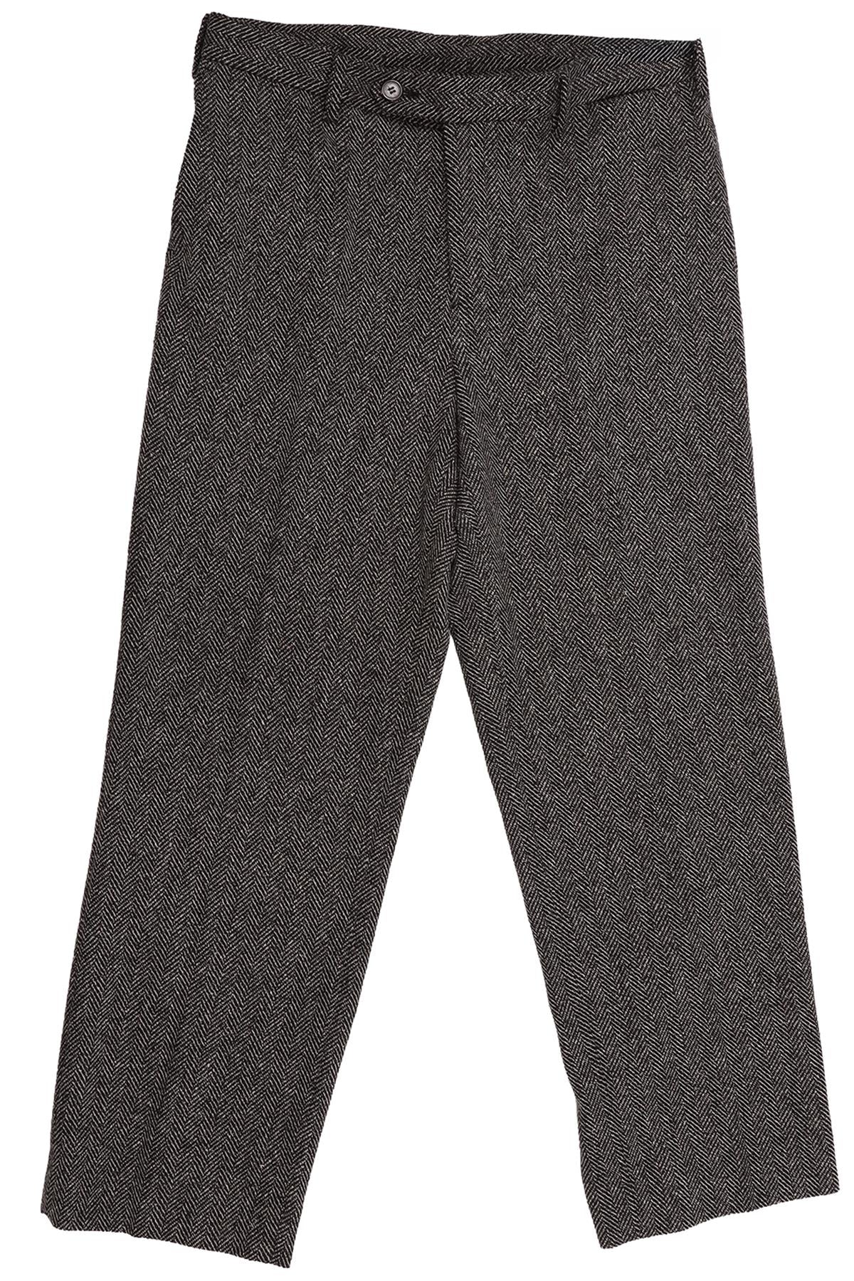 BLACK MEN'S WOOL STRAIGHT LEG PANTS