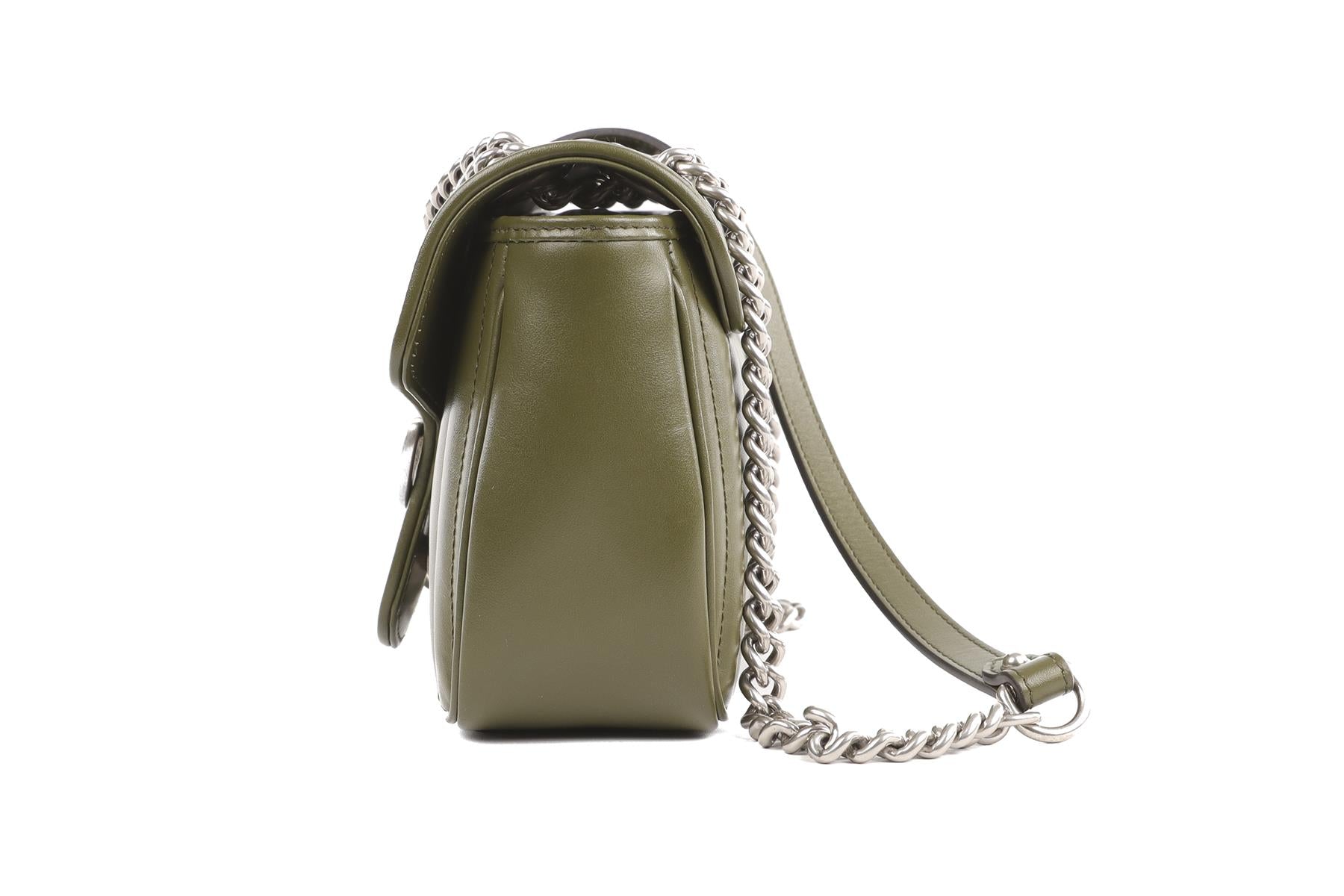 GUCCI GREEN ARIA MARMONT SMALL LEATHER SHOULDER BAG