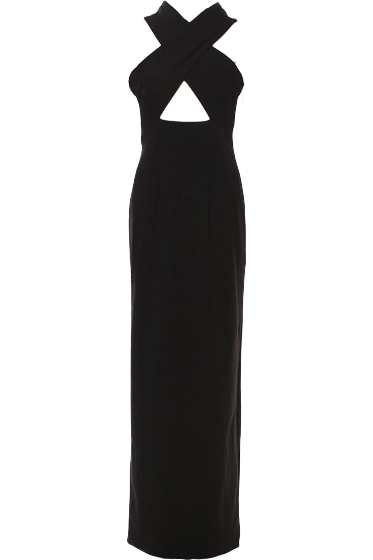 SOLACE LONDON BLACK CREPE MAXI DRESS UK 8