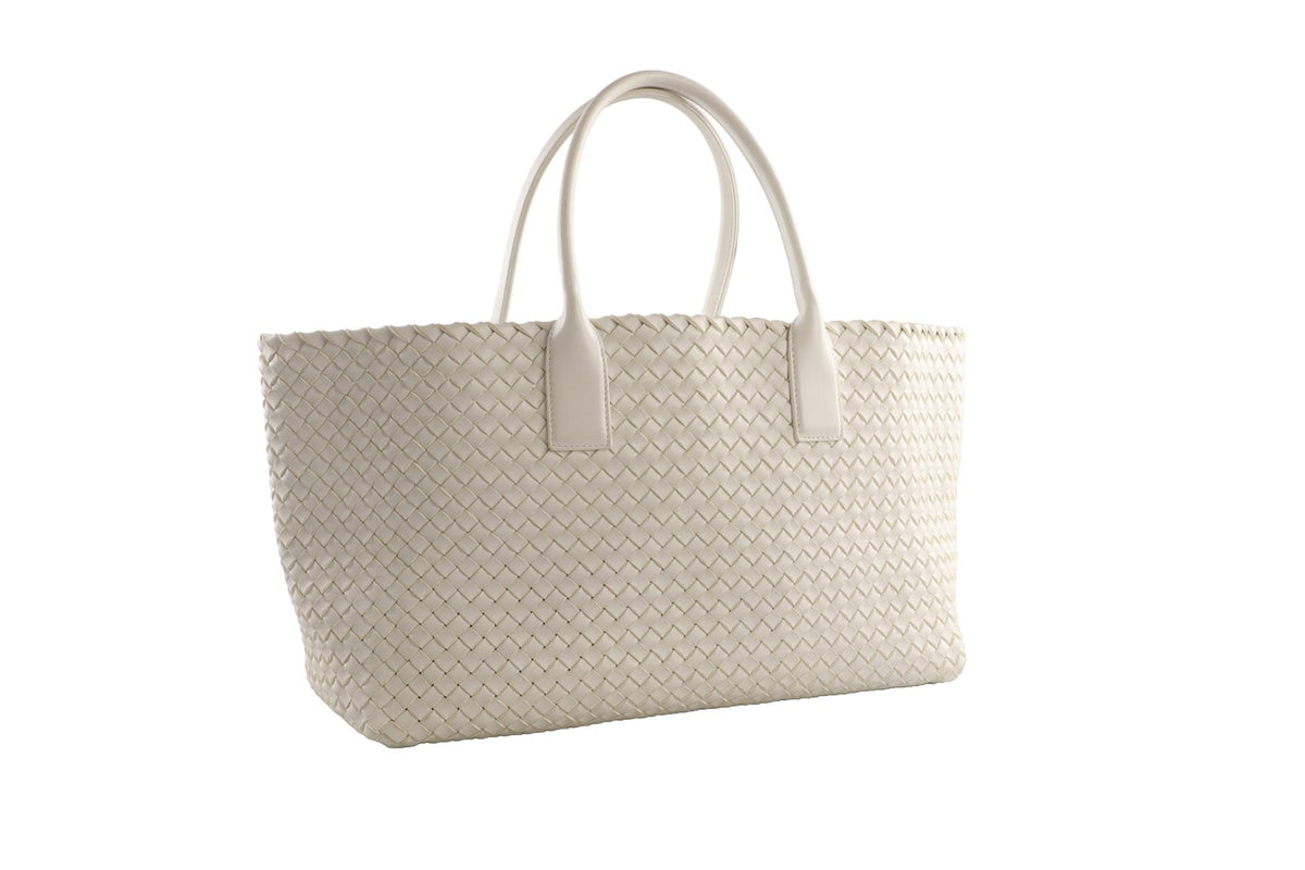 BOTTEGA VENETA WHITE CABAT MEDIUM INTRECCIATO LEATHER TOTE BAG