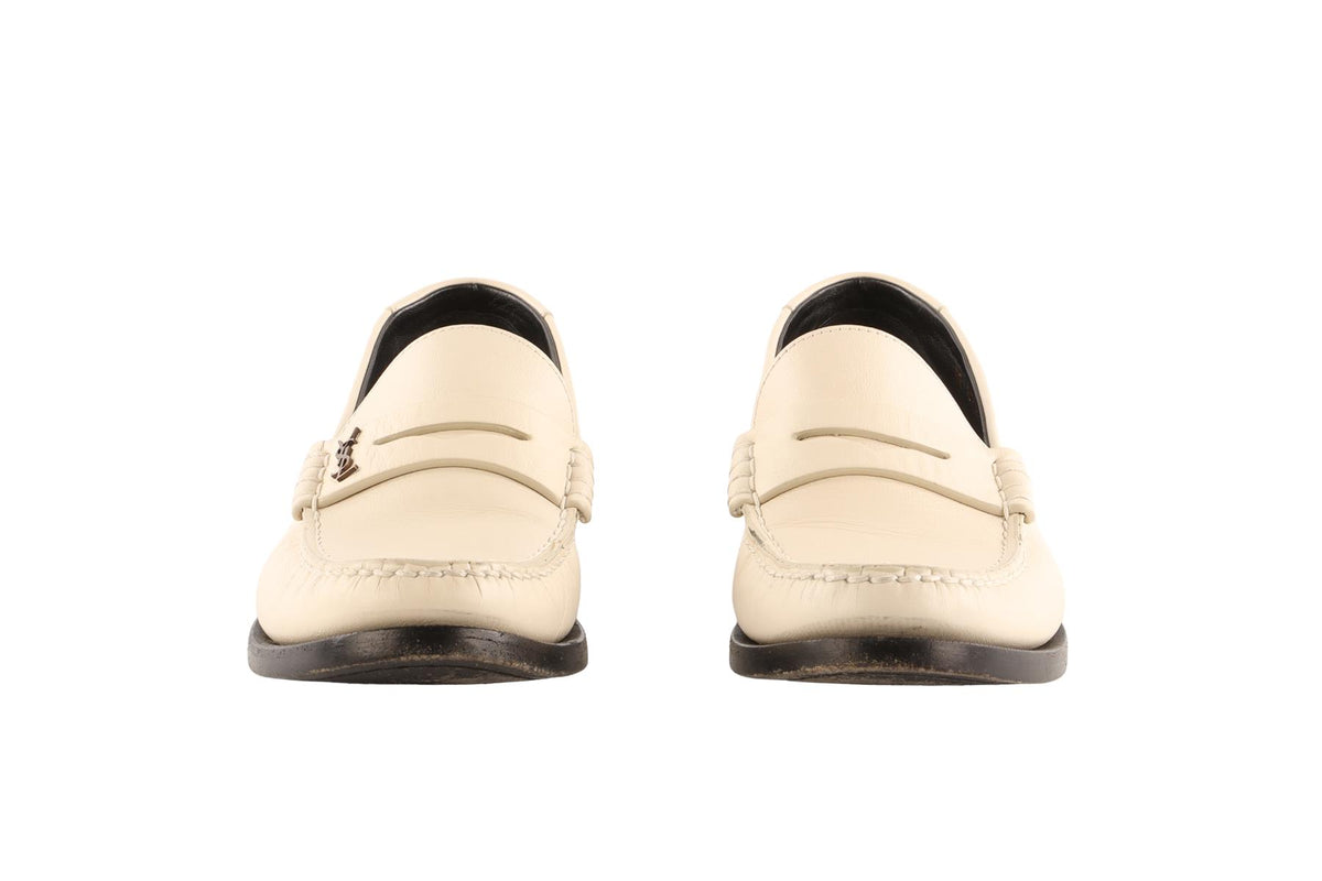 SAINT LAURENT IVORY LAURENT LEATHER LOAFERS EU 38.5 UK 5.5 US 8.5