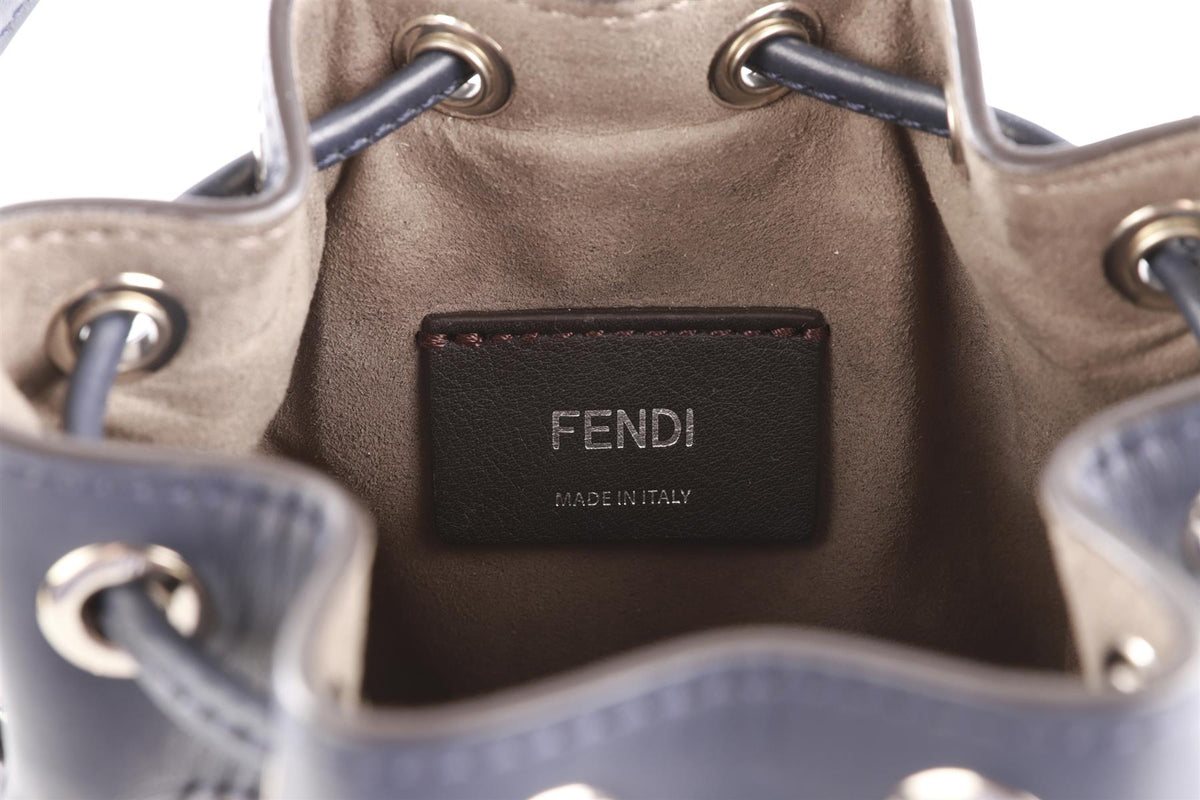 FENDI NAVY MON TRESOR MINI FABRIC BUCKET BAG