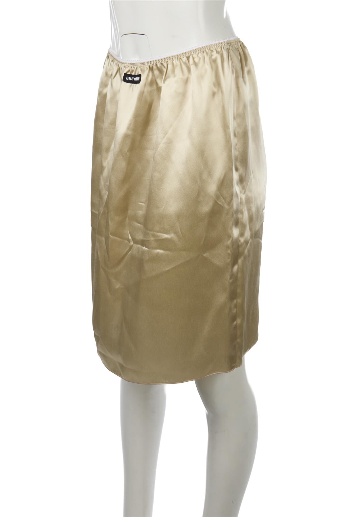 MIU MIU BEIGE SATIN MIDI SKIRT IT 40 UK 8