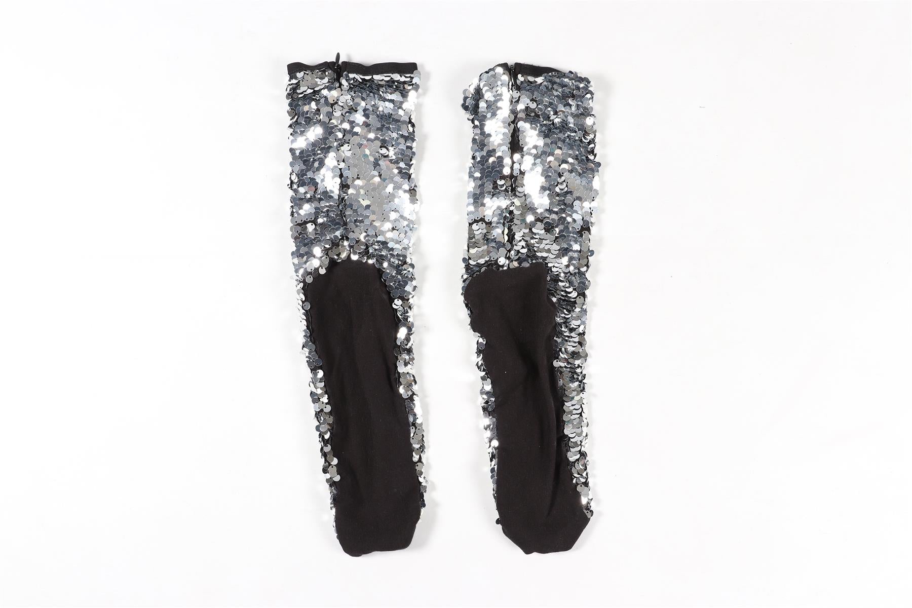 OFF-WHITE SILVER SEQUIN SOCKS ONE SIZE