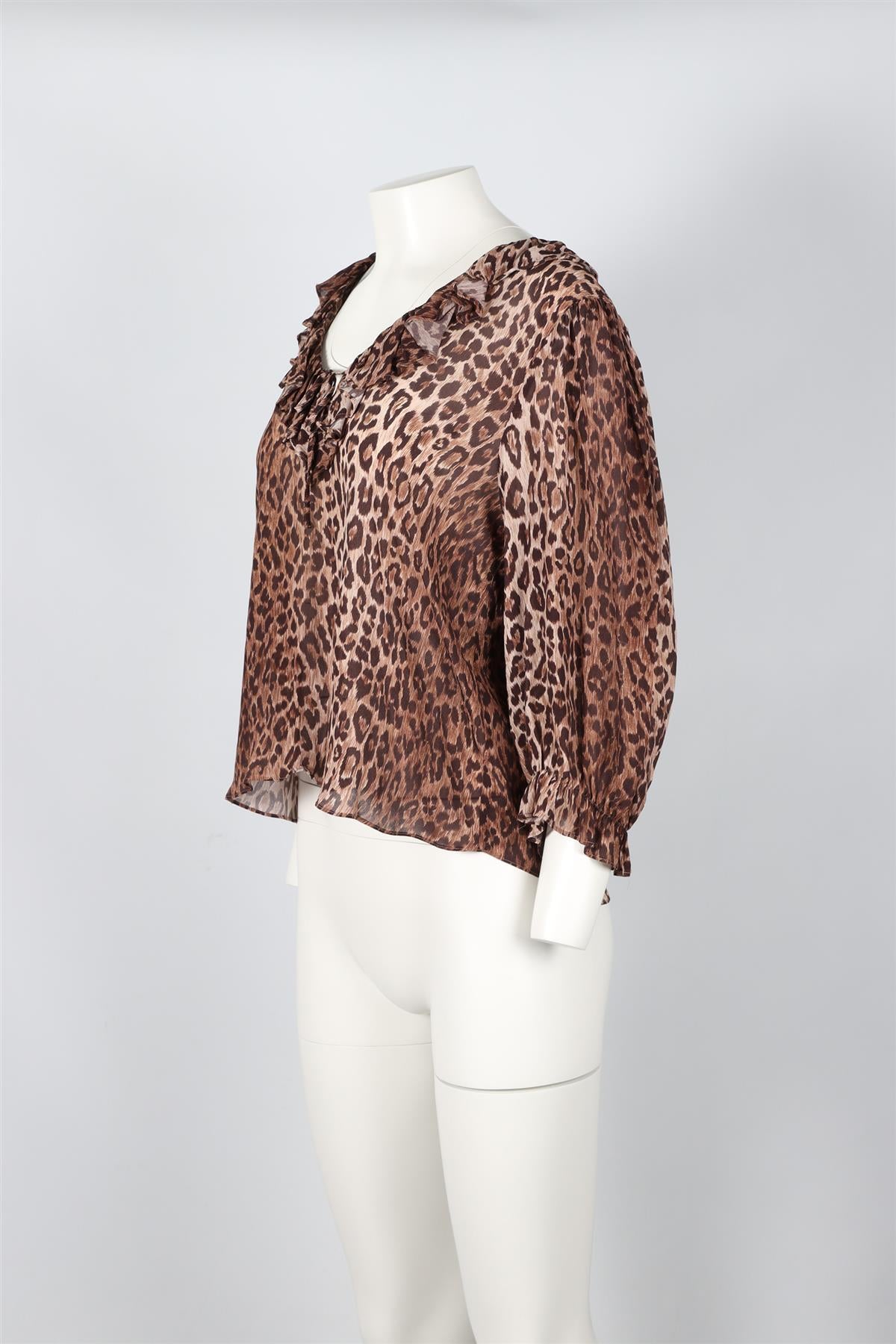 RIXO BROWN LEOPARD PRINT CHIFFON TOP UK 12