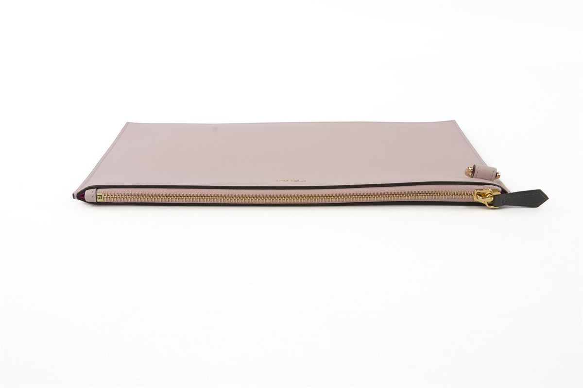 FENDI PINK 2025 FLAT POUCH MEDIUM LEATHER CLUTCH