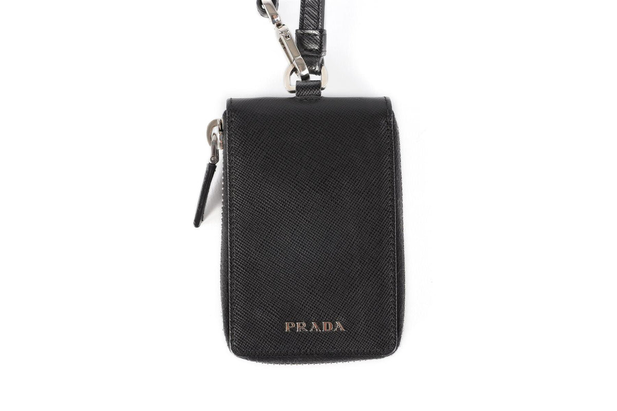 PRADA BLACK SAFFIANO LEATHER KEY HOLDER