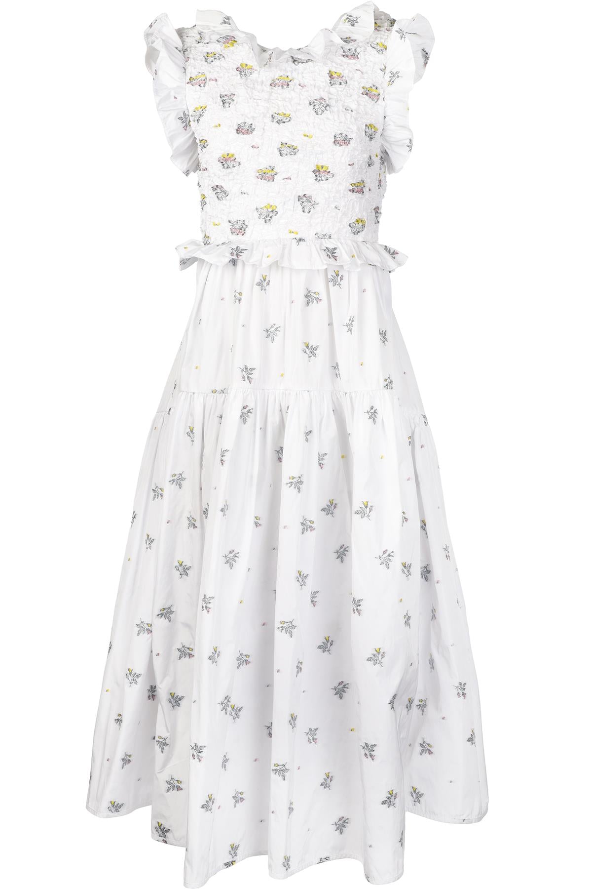 CECILIE BAHNSEN WHITE COTTON MAXI DRESS SMALL