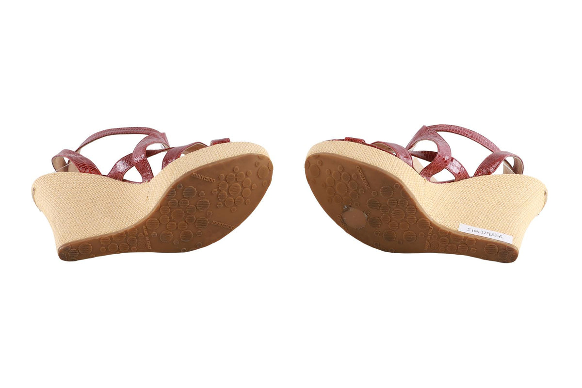 JIMMY CHOO RED LEATHER WEDGE SANDALS EU 40.5 UK 7.5 US 10.5