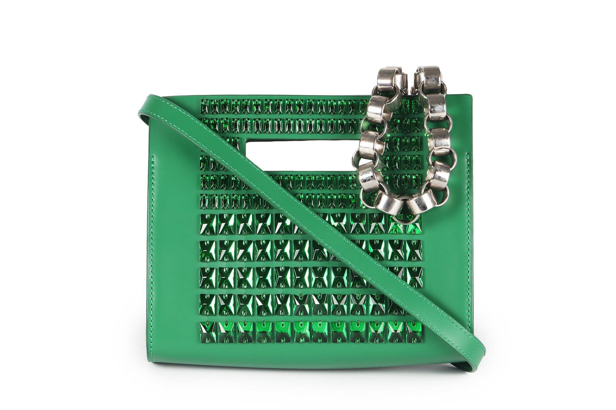 DAVID KOMA GREEN LEATHER SHOULDER BAG