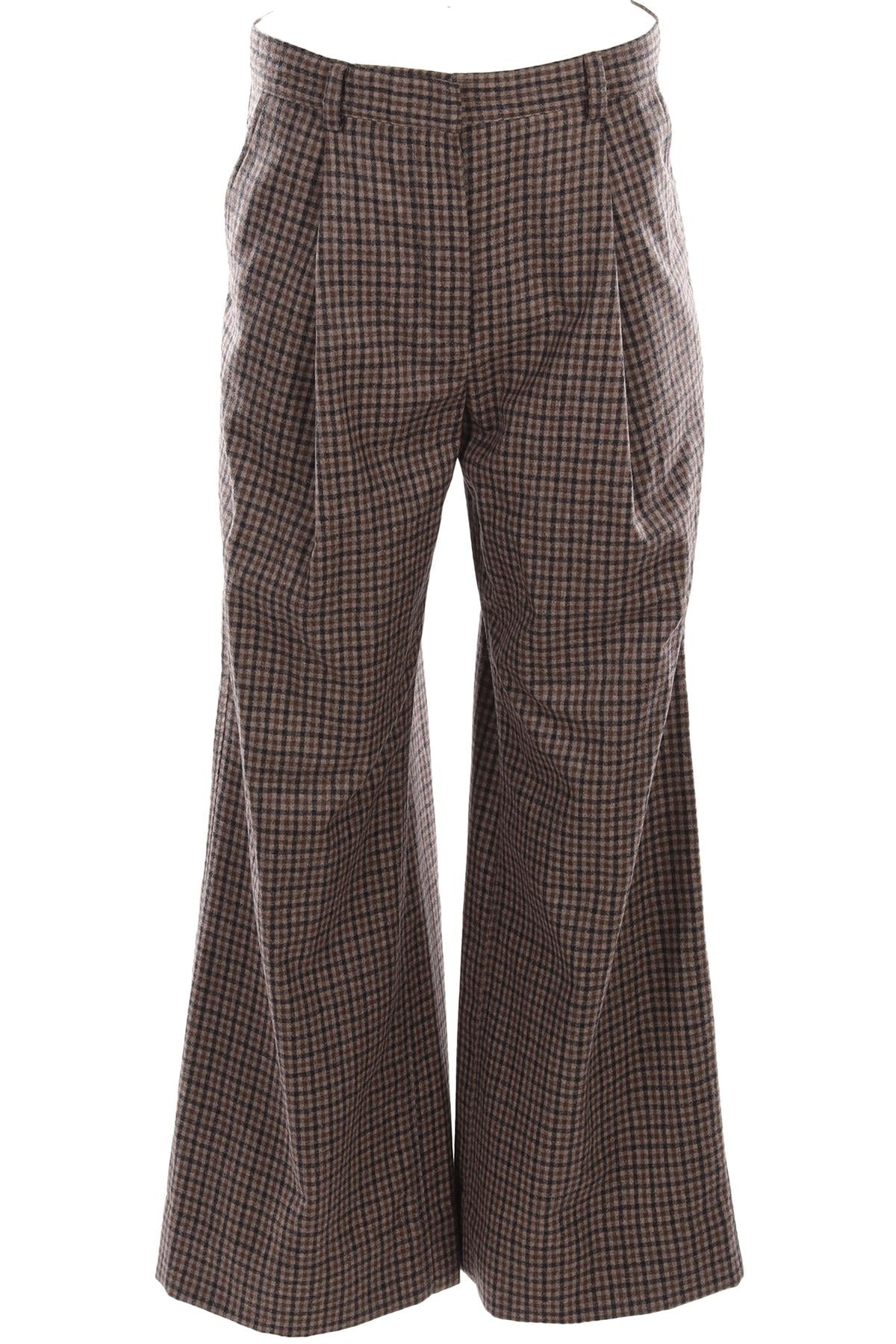 CLOTH.WORK BROWN WOOL WIDE LEG PANTS UK 8-10