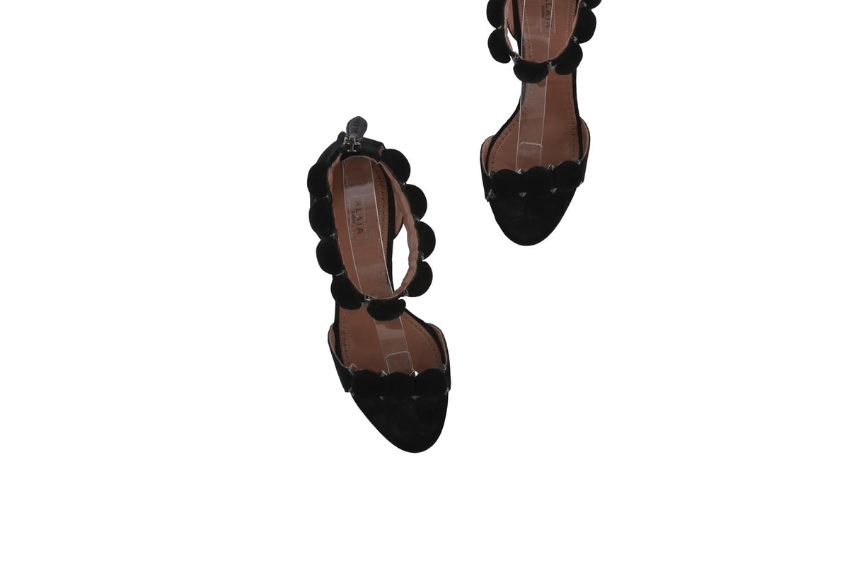 BLACK BOMBE VELVET SANDALS