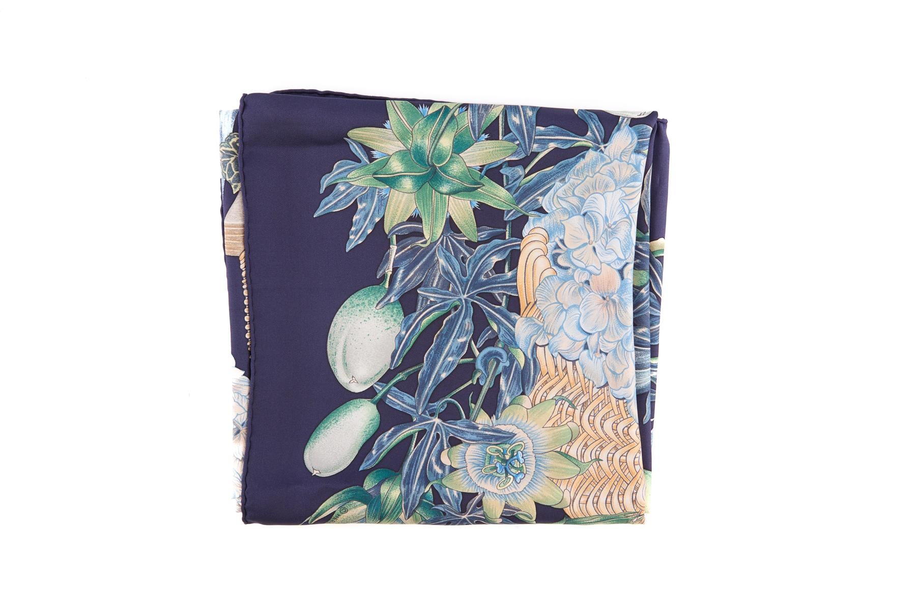 HERMÈS NAVY PASSIFLORES SILK SCARF