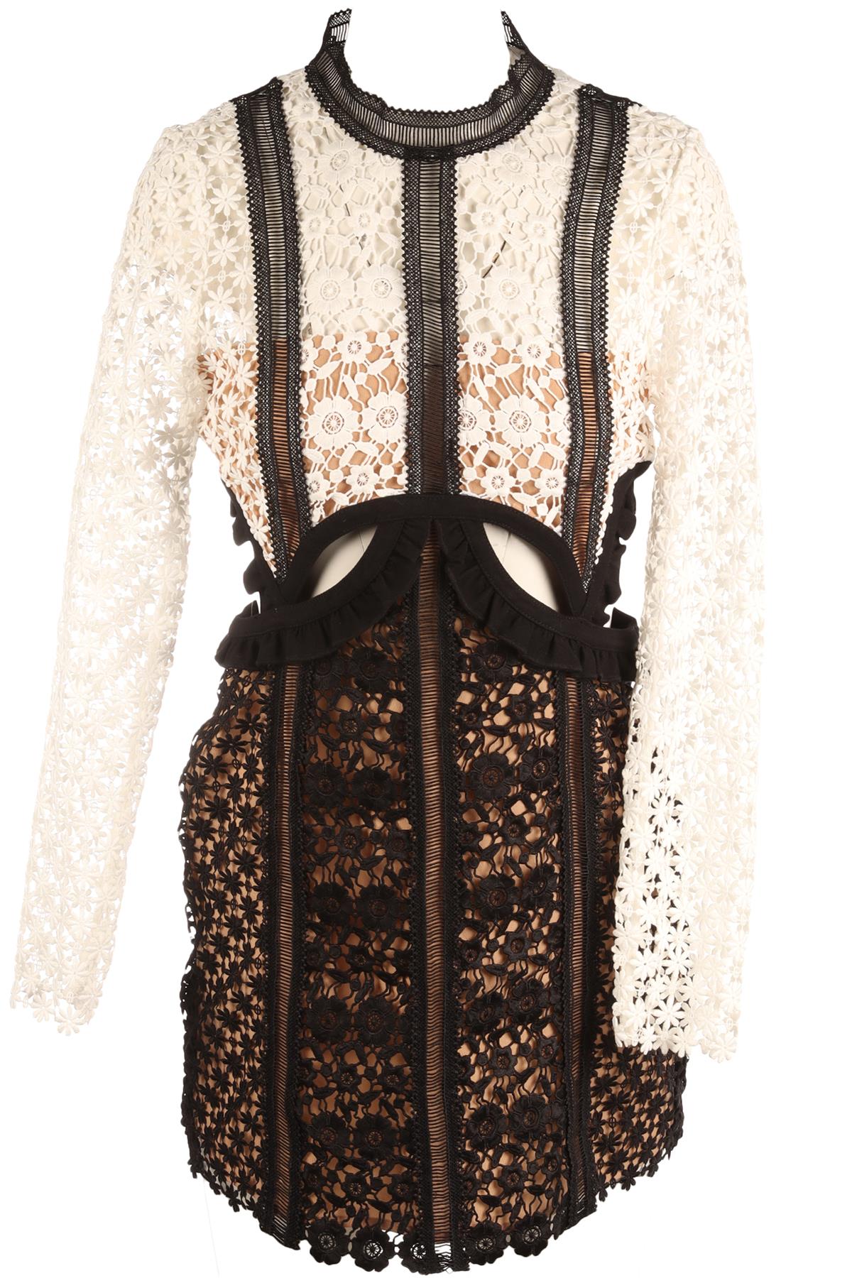 SELF-PORTRAIT BLACK CROCHET MINI DRESS UK 10