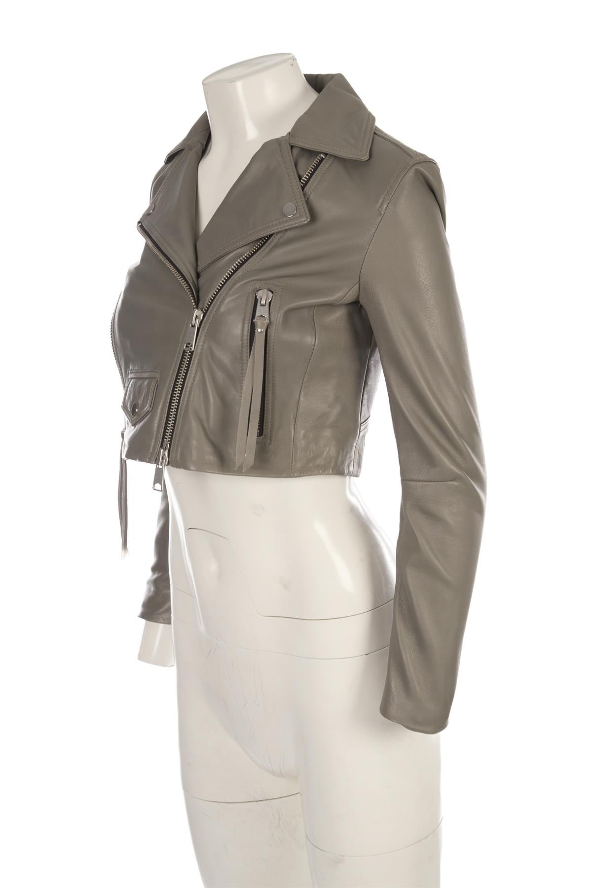ALL SAINTS GREY LEATHER JACKET UK 8
