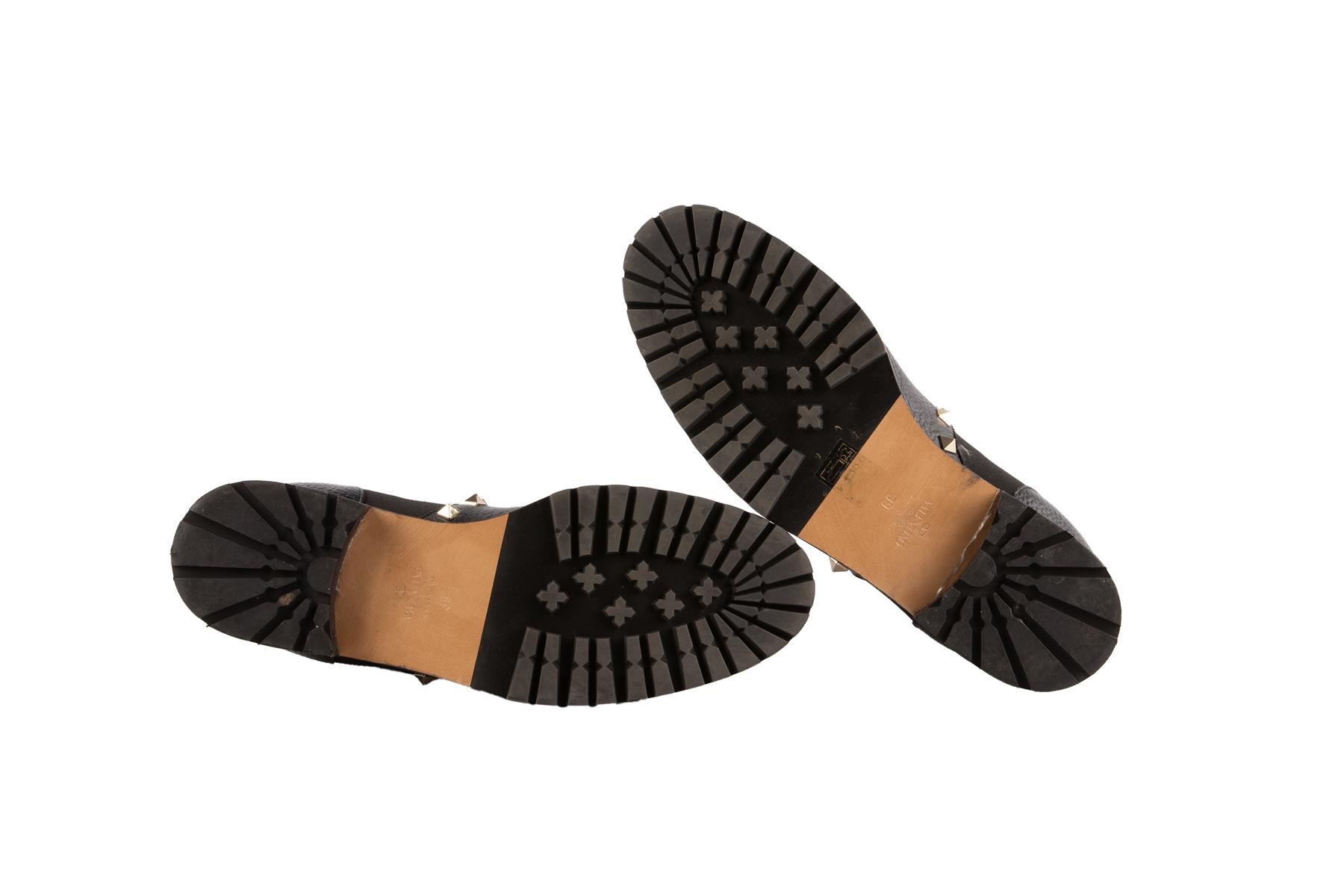 VALENTINO GARAVANI BLACK ROCKSTUD LEATHER ANKLE BOOTS EU 39