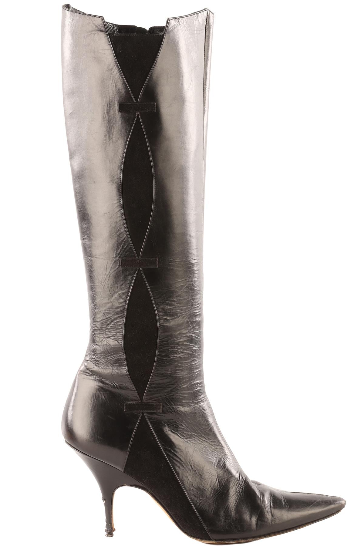 MANOLO BLAHNIK BLACK LEATHER KNEE HIGH BOOTS EU 38.5 UK 5.5 US 8.5