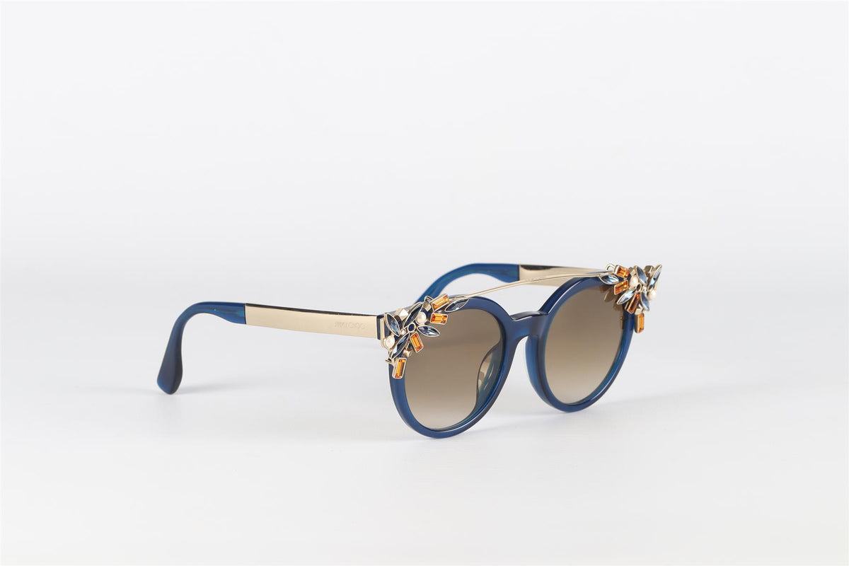 JIMMY CHOO BLUE ROUND FRAME ACETATE SUNGLASSES
