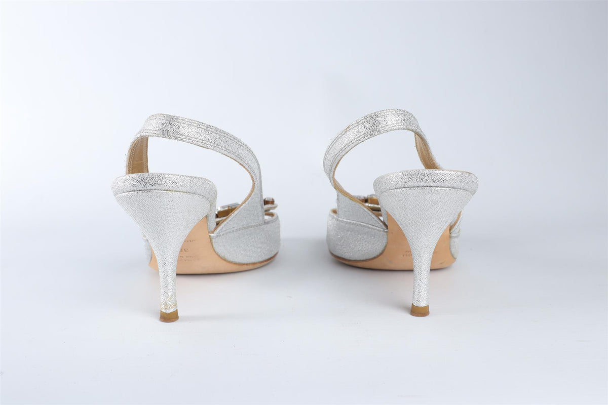 MIU MIU SILVER CRYSTAL AND LEATHER SLINGBACK SANDALS EU 36.5 UK 3.5 US 6.5