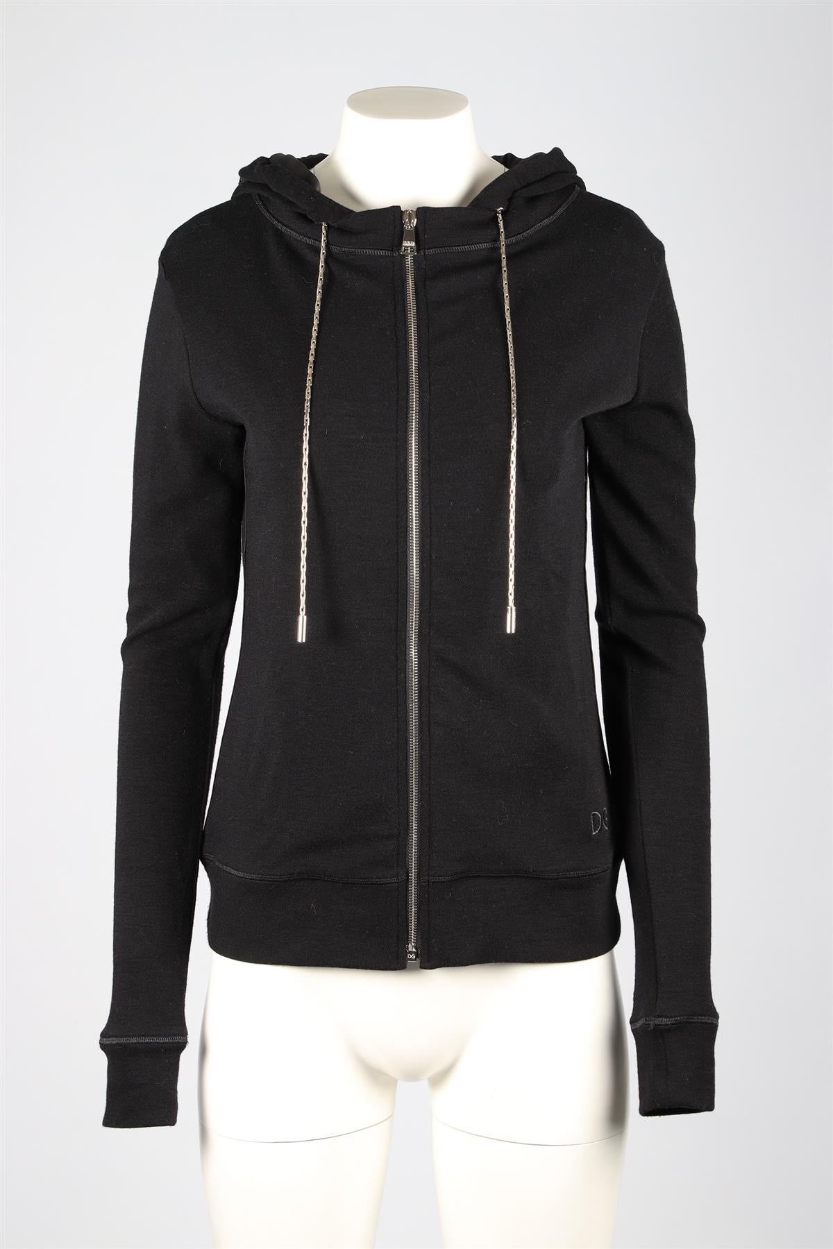 DOLCE & GABANNA BLACK WOOL BLEND HOODIE FR 46 UK 18