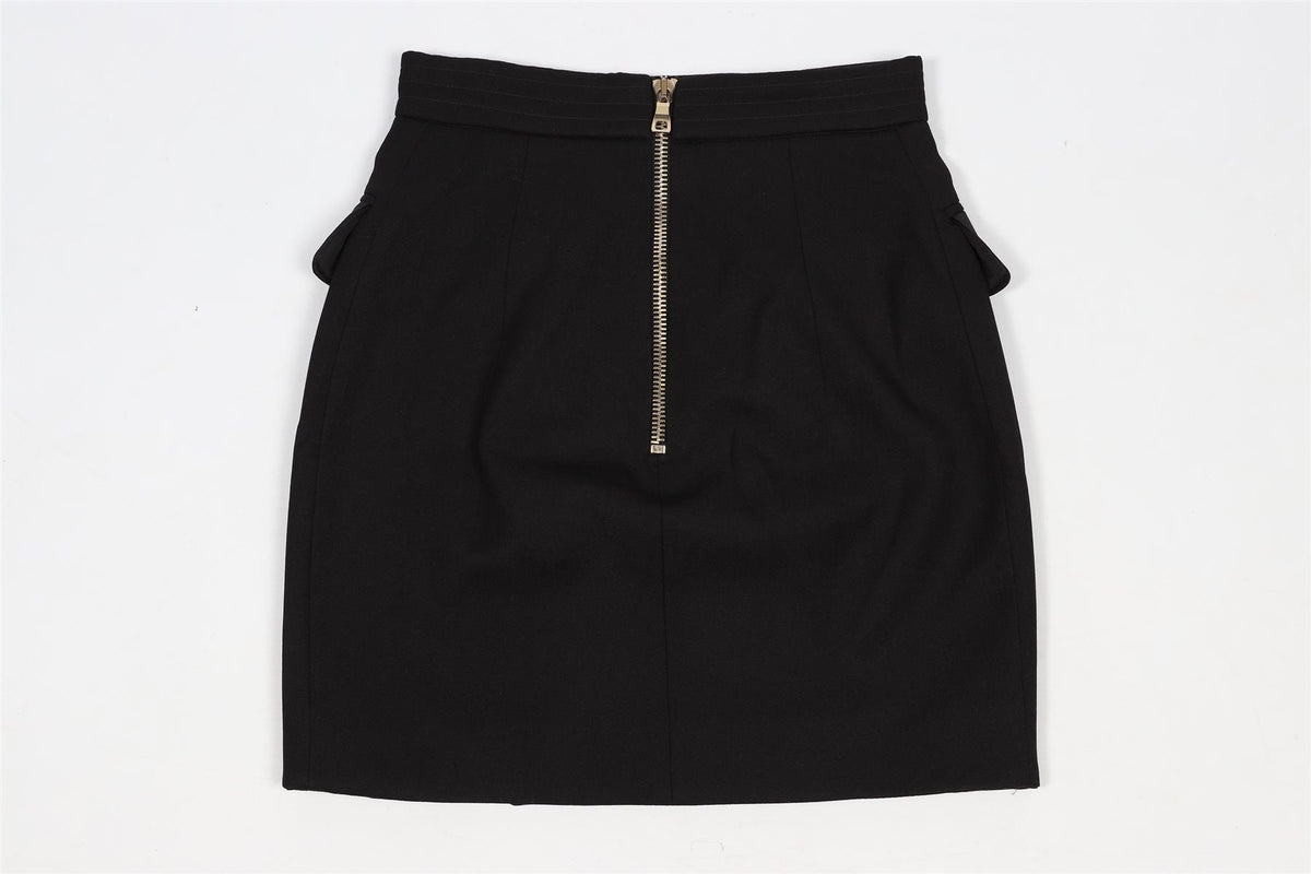BALMAIN BLACK WOOL MINI SKIRT IT 36 UK 4