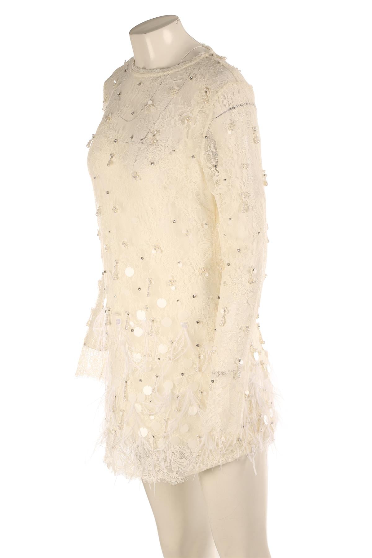 LOVESHACKFANCY CREAM LACE MINI DRESS UK 8