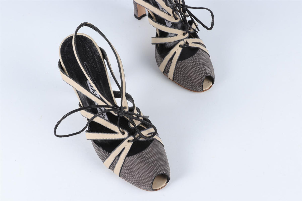 MANOLO BLAHNIK GREY LEATHER SANDALS EU 38 UK 5 US 8