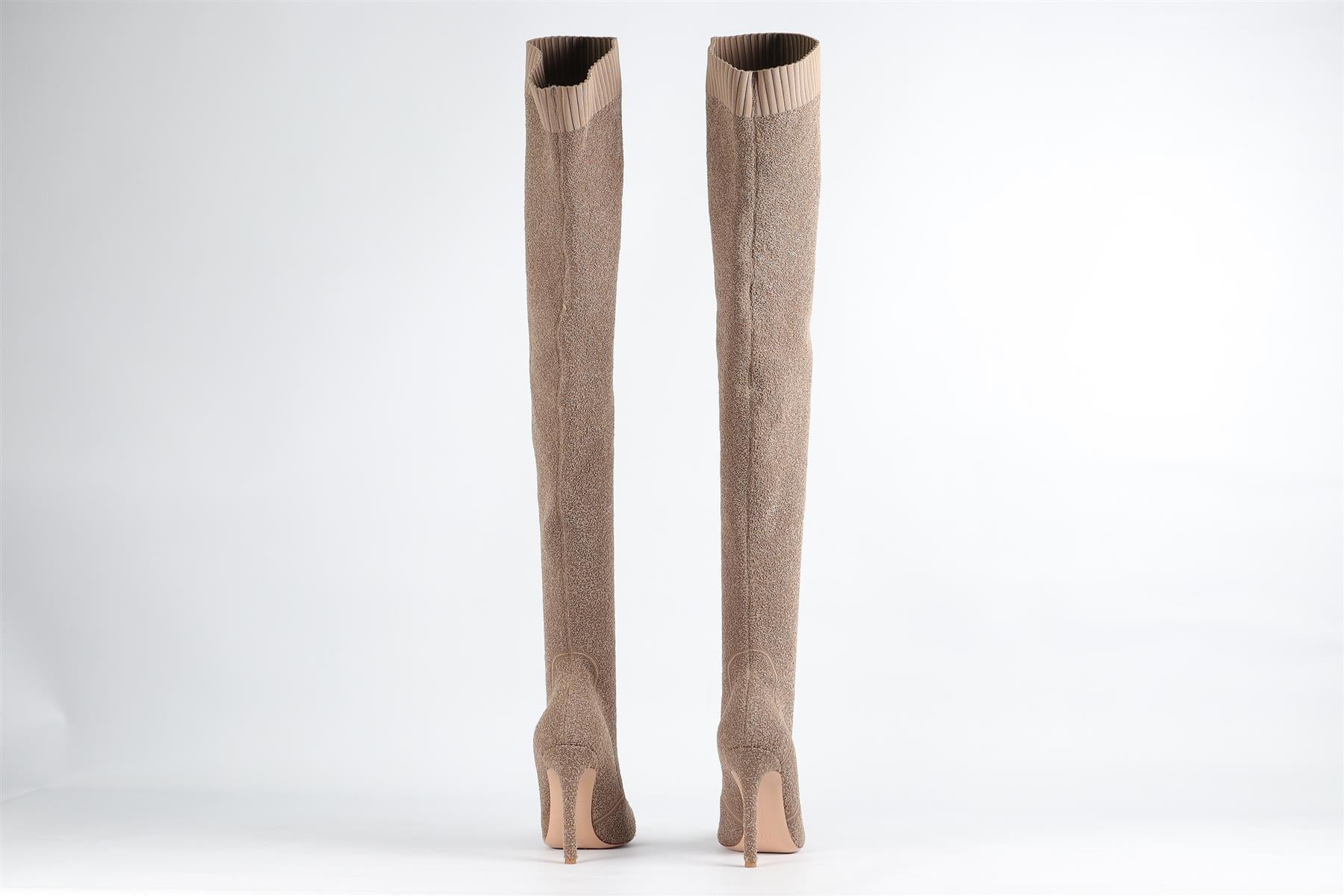 GIANVITO ROSSI BEIGE KNIT OVER THE KNEE BOOTS EU 39 UK 6 US 9