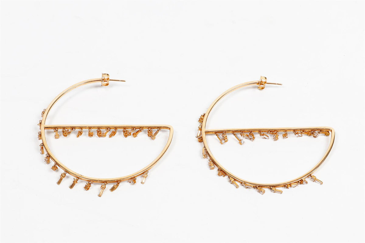 SUZANNE KALAN 18K ROSE GOLD AND BAGUETTE DIAMOND HOOP EARRINGS