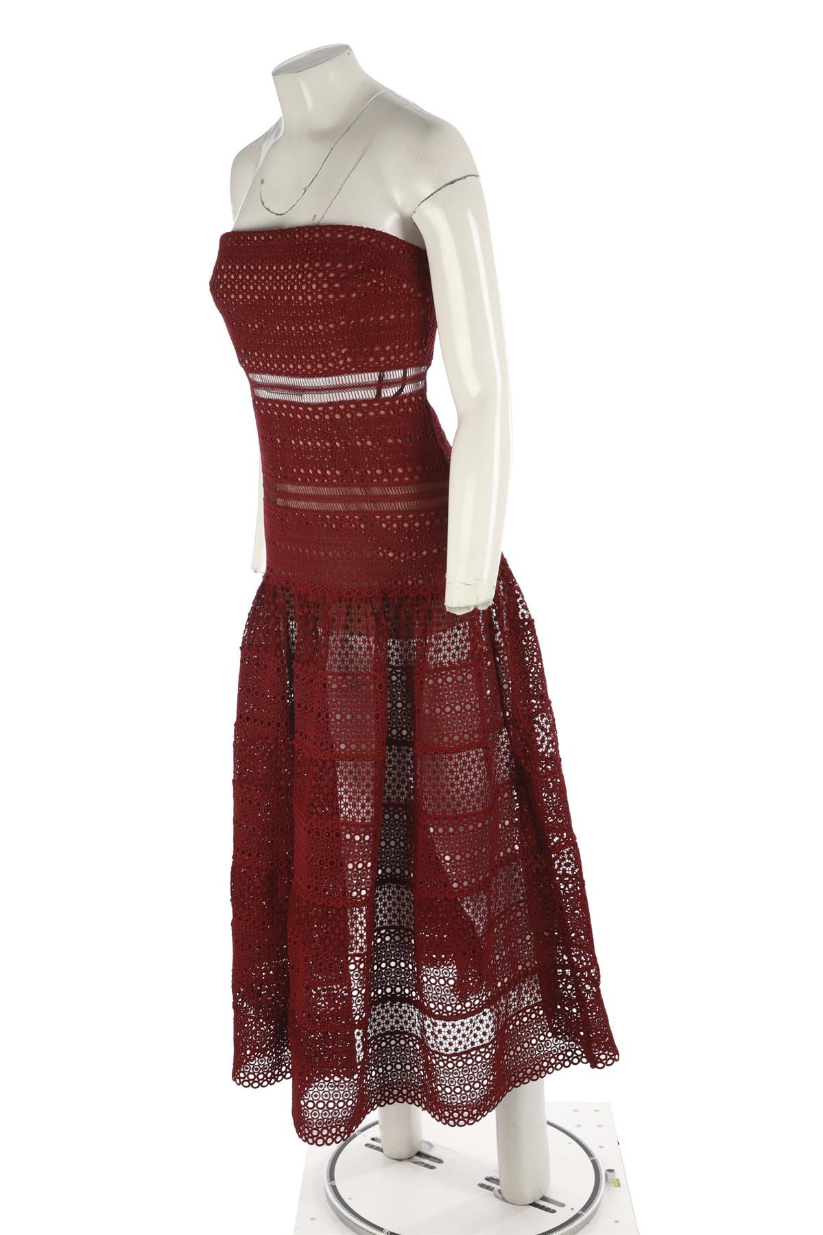 SELF-PORTRAIT BURGUNDY CROCHET MAXI DRESS UK 8