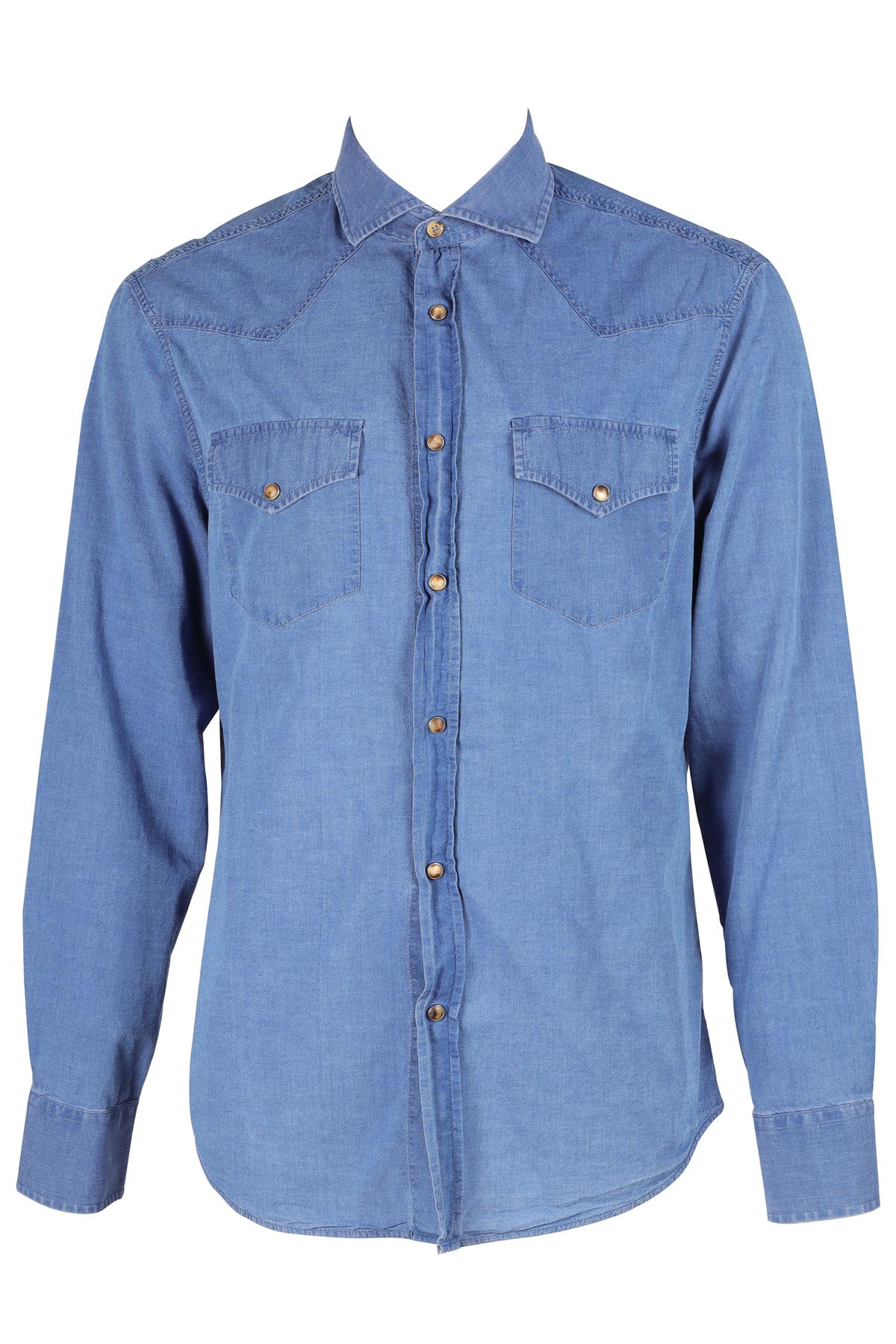 BRUNELLO CUCINELLI BLUE MEN'S CHAMBRAY SHIRT LARGE