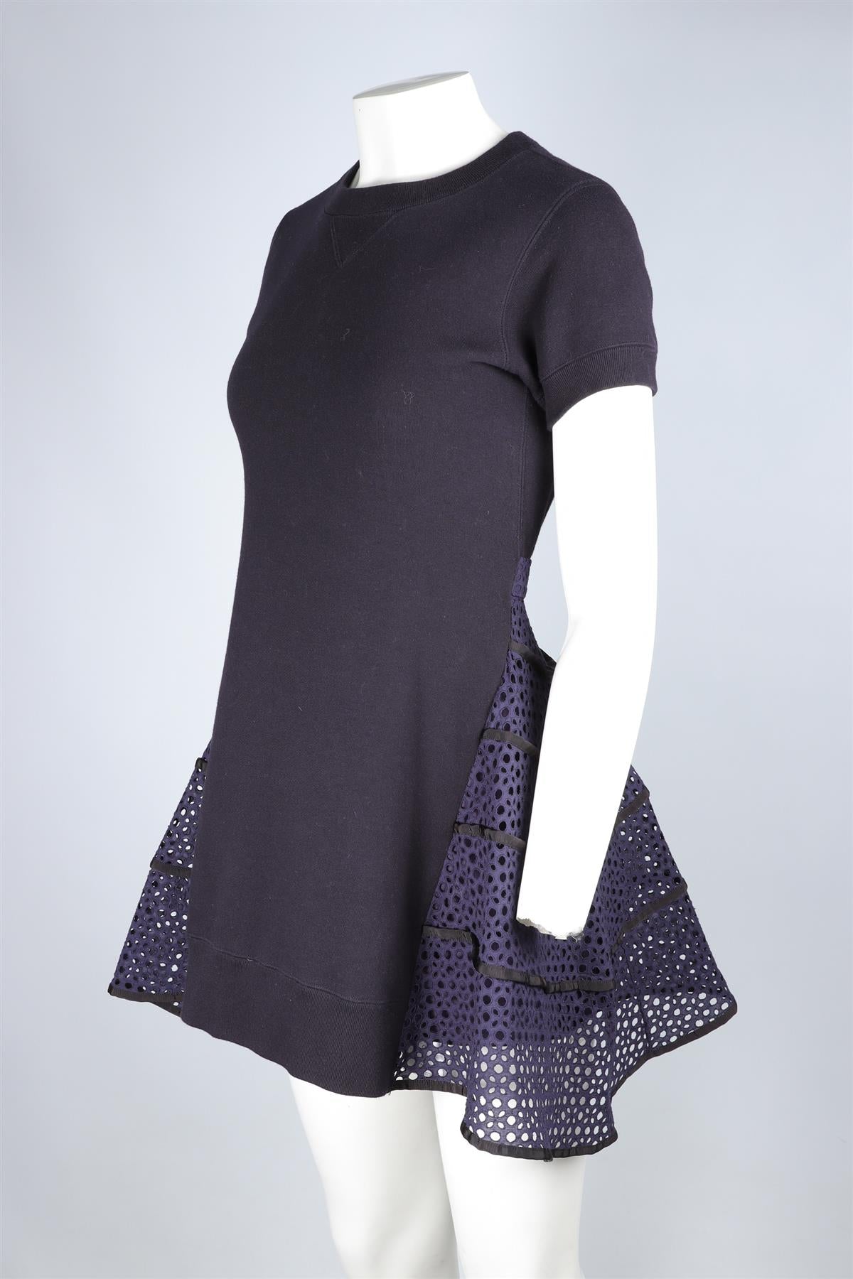 SACAI NAVY COTTON MINI DRESS UK 8
