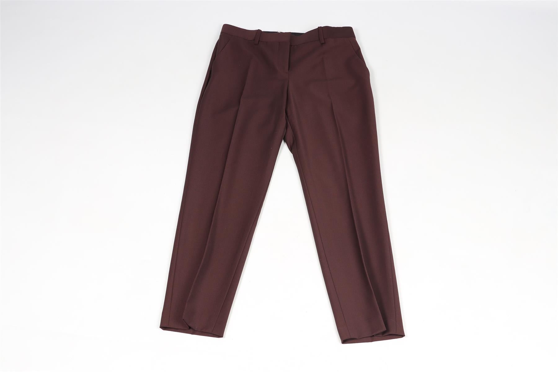 THEORY BURGUNDY WOOL BLEND STRAIGHT LEG PANTS US 2 UK 6