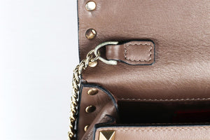 VALENTINO GARAVANI BROWN ROCKSTUD MINI LEATHER SHOULDER BAG