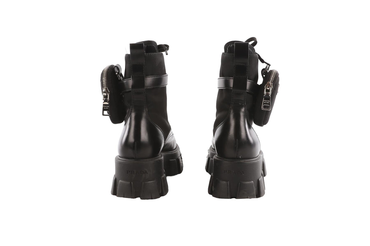 PRADA BLACK MONOLITH NYLON AND LEATHER ANKLE BOOTS EU 39 UK 6 US 9