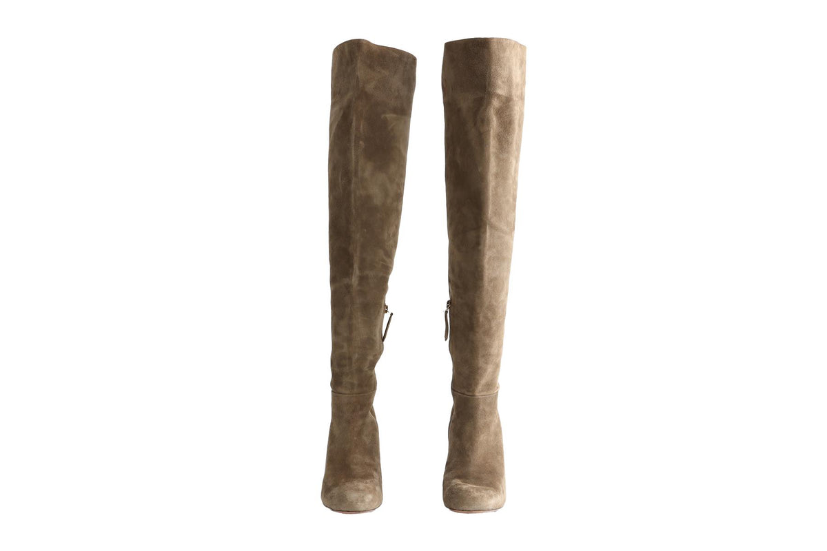 AQUAZZURA GREEN SUEDE OVER THE KNEE BOOTS EU 40 UK 7 US 10