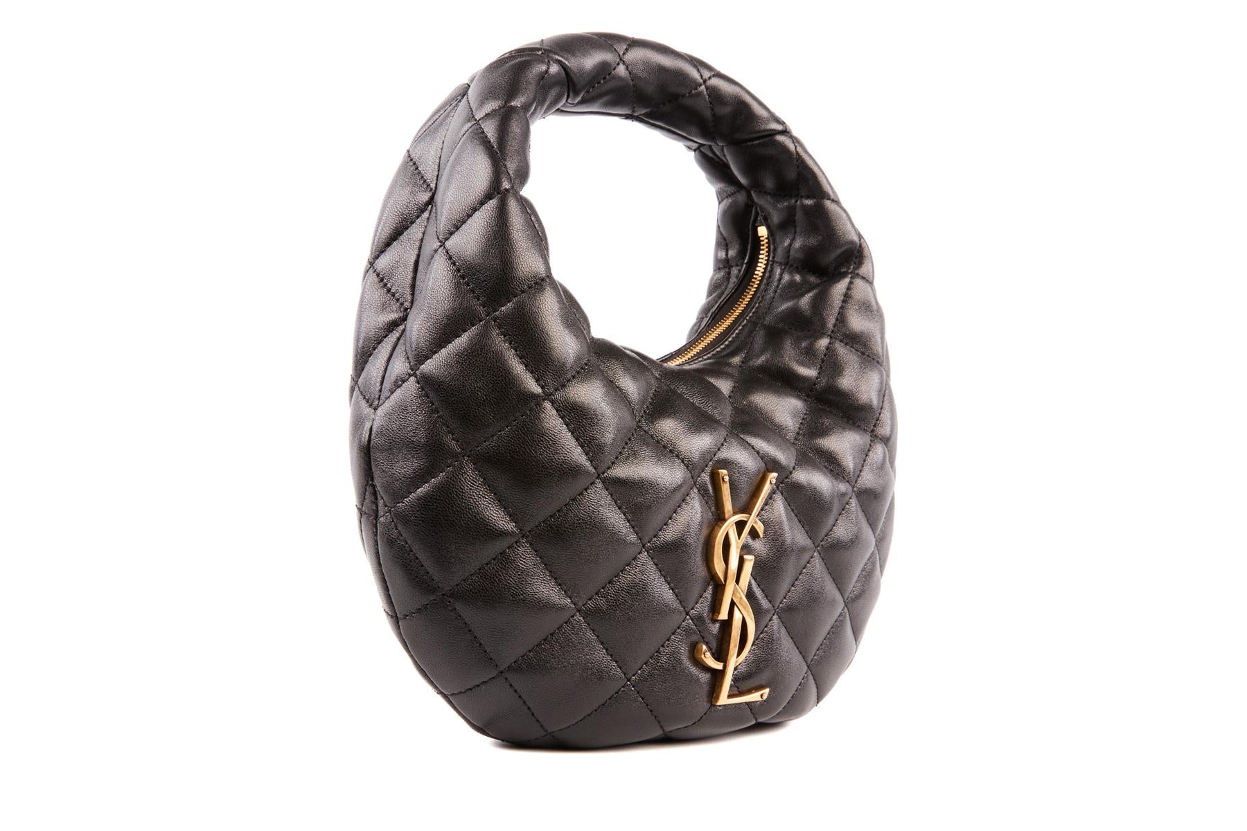 SAINT LAURENT BLACK ICARINO QUILTED LEATHER TOTE BAG
