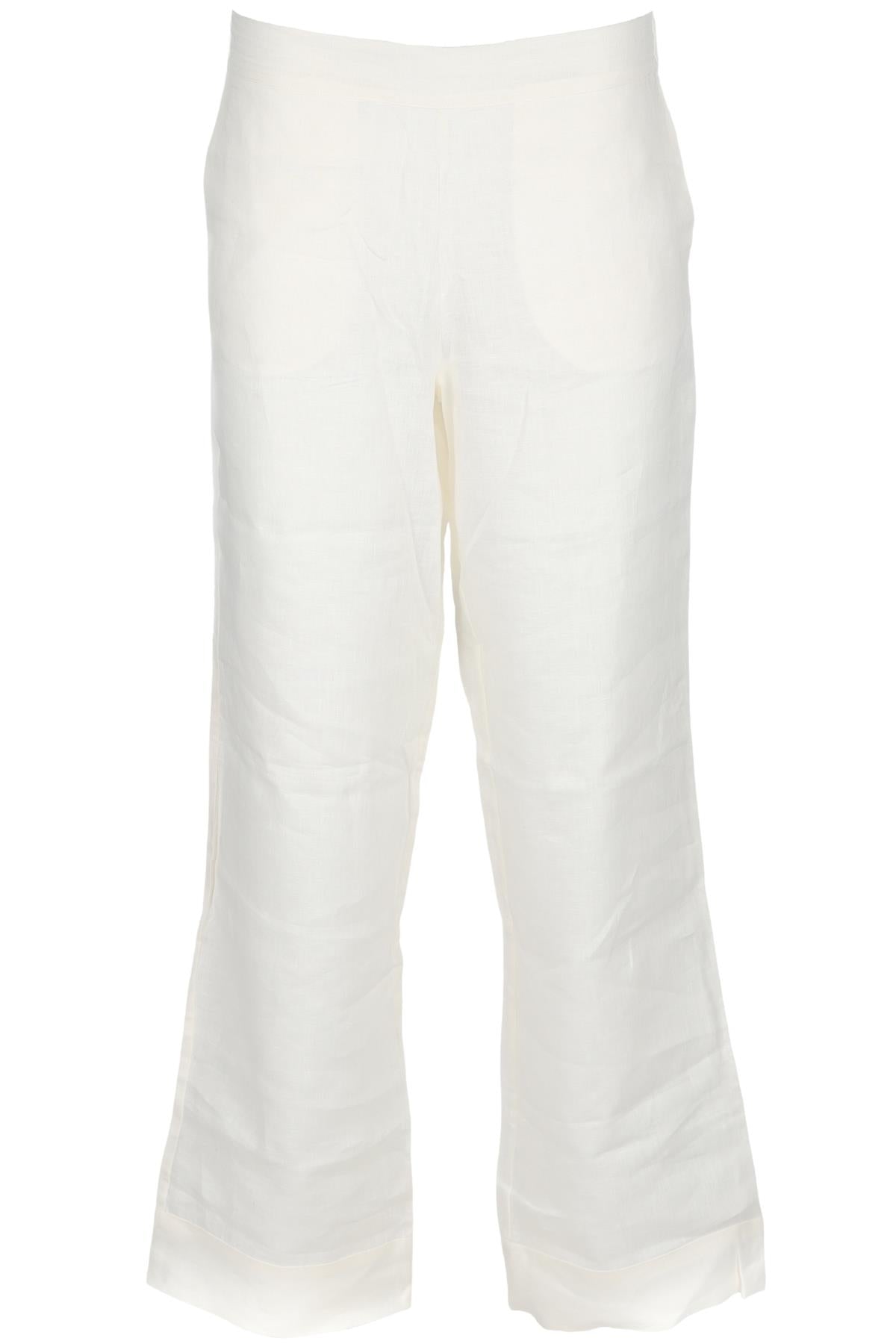 ASCENO IVORY LINEN STRAIGHT LEG PANTS XSMALL